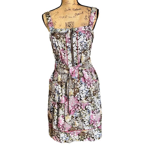 SPORTMAX CODE Floral Sun Dress SZ 10 Zipped Front Pockets Belted 100% Cotton - Picture 1 of 16